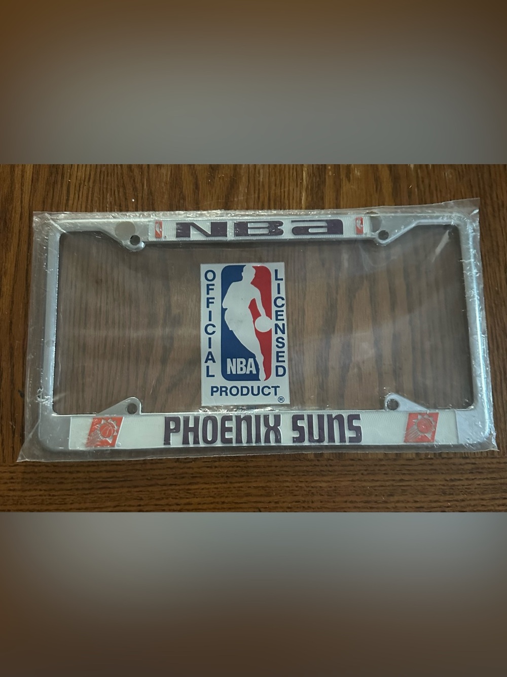 Vintage Phoenix Suns NBA Chrome Metal License Plate Frame NOS Brand New Sealed